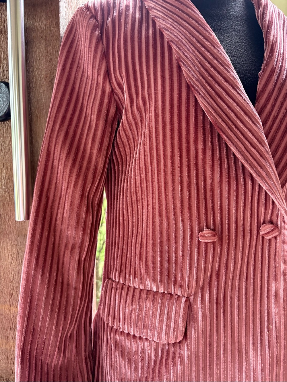 Nasty Gal Collection Pink Crushed Velvet Ribbed Double Breasted Lined Blazer NWT - Picture 4 of 10